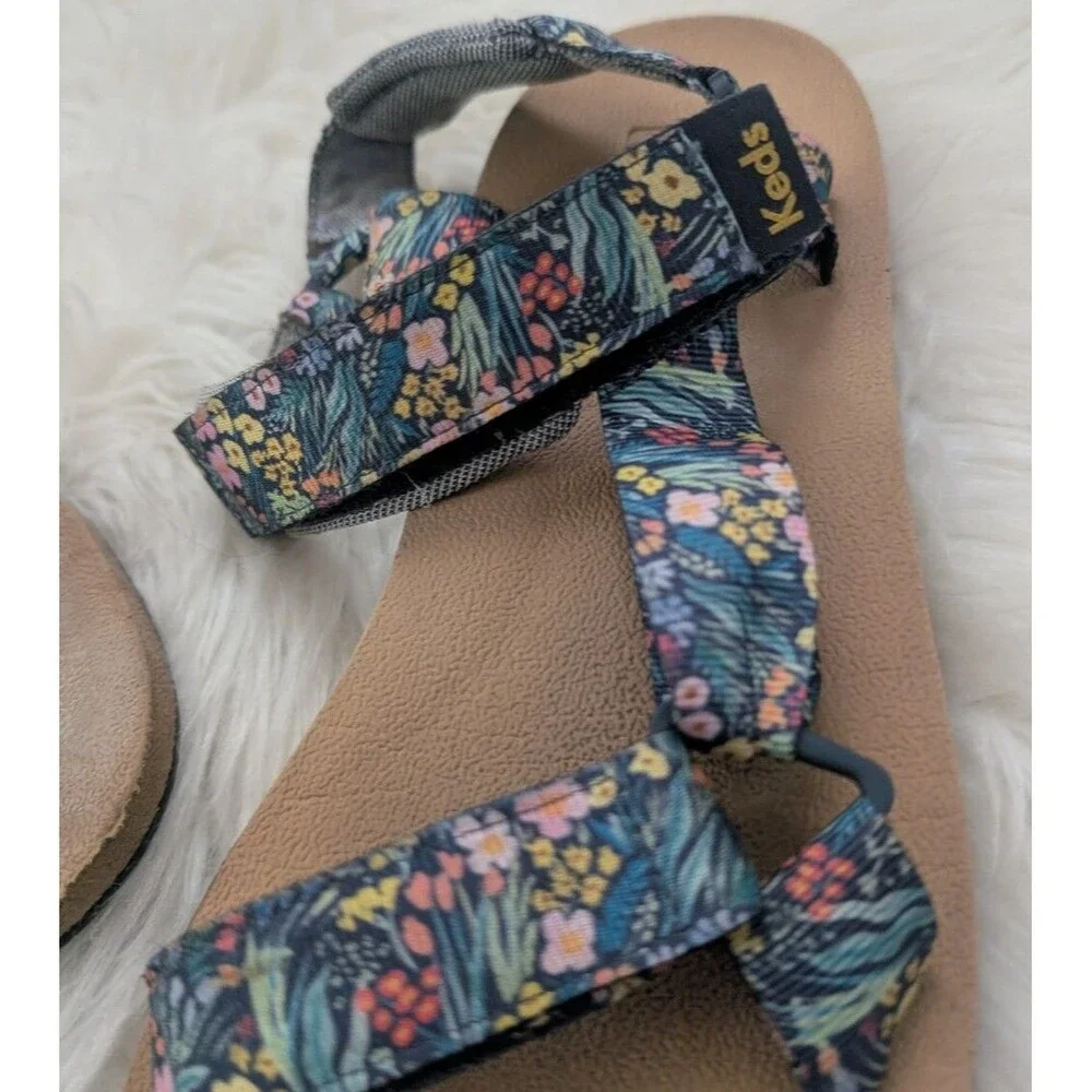 Keds x Rifle Paper Co. Trio Lea Navy Floral Sandals WF67292 Size 9